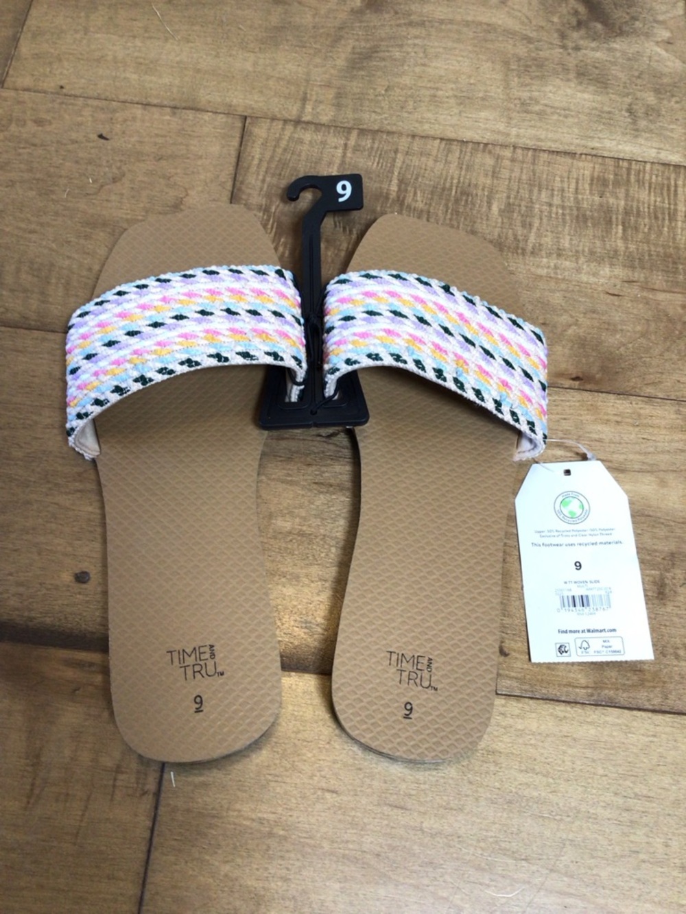 Time and Tru Woven Slide Sandals Womens Size 9 Multicolor Braided Flat - Picture 3 of 9